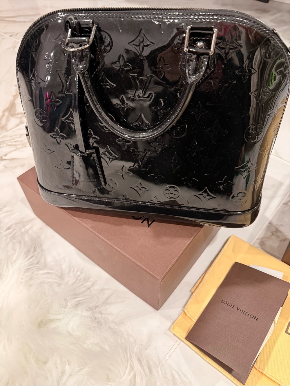 Louis Vuitton Black Patent Vernis Alma Satchel